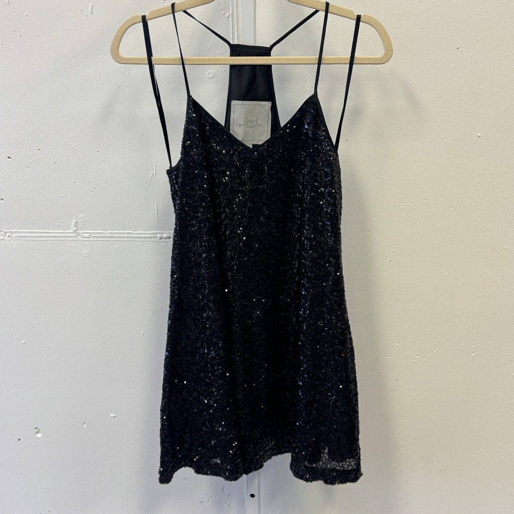 Pearl Georgina Chapman Marchesa Black A Line Swing Sequin Mini Dress Sz 6‎